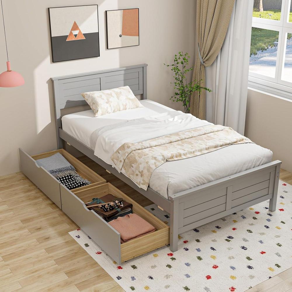 image:imageGiantex Wood Full Size Bed Frame with 2 Storage Drawers Solid Wood Platform Bed with Headboard Wooden Slats Mattress Foundation No Spring Needed Full Bed Frame for Kids Teens Adults GreyGrey