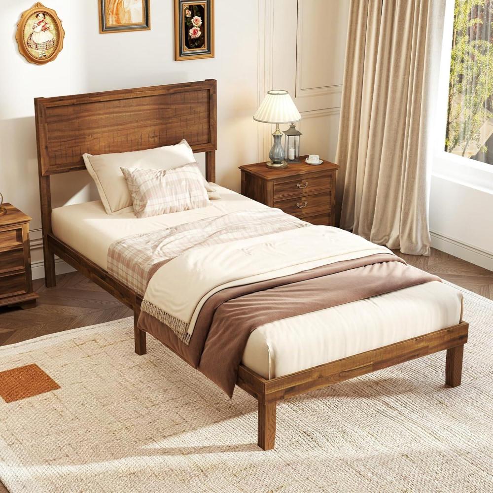 image:imageGiantex Wood Full Size Bed Frame with Headboard Mid Century Modern Platform Bed Full with Solid Wood Legs amp Wooden Slat Support Easy Assembly No Box Spring Needed WalnutWalnut