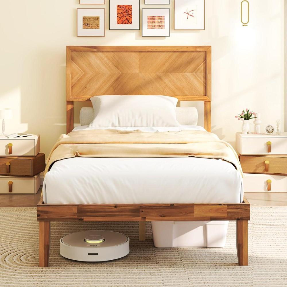 image:imageGiantex Wood Full Size Bed Frame with Headboard Mid Century Modern Platform Bed Full with Solid Wood Legs amp Wooden Slat Support Easy Assembly No Box Spring Needed WalnutRustic Brown