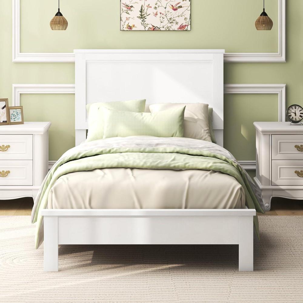 image:imageGiantex Wood Queen Platform Bed Frame with Headboard Mid Century Bed Frame with Solid Wood Legs amp Wooden Slat Support No Box Spring Needed Walnut BedWhite