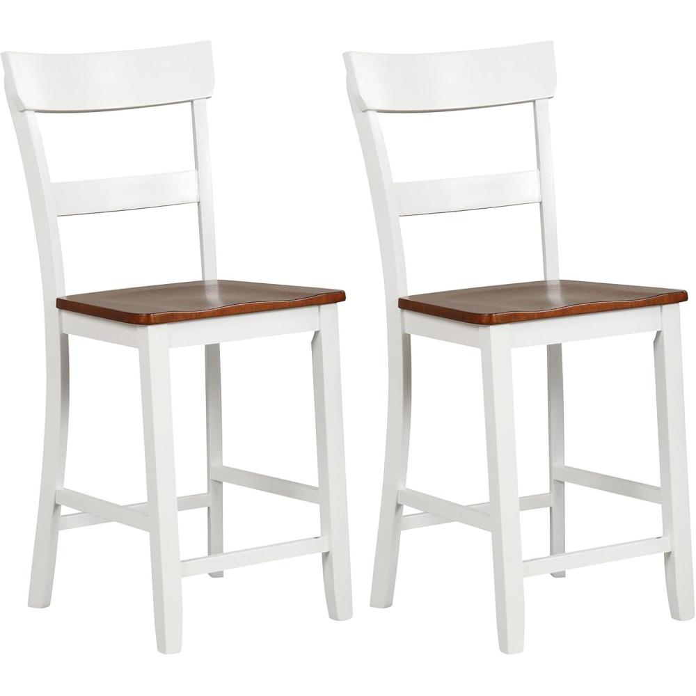image:imageGiantex Wooden Bar Stools Counter Height Set of 2 245 Farmhouse Wood Bar Dining Chairs with Solid Rubber Wood Frame Backrest Footrest Armless Barstools for Home Bar Kitchen Counter WhiteWhite