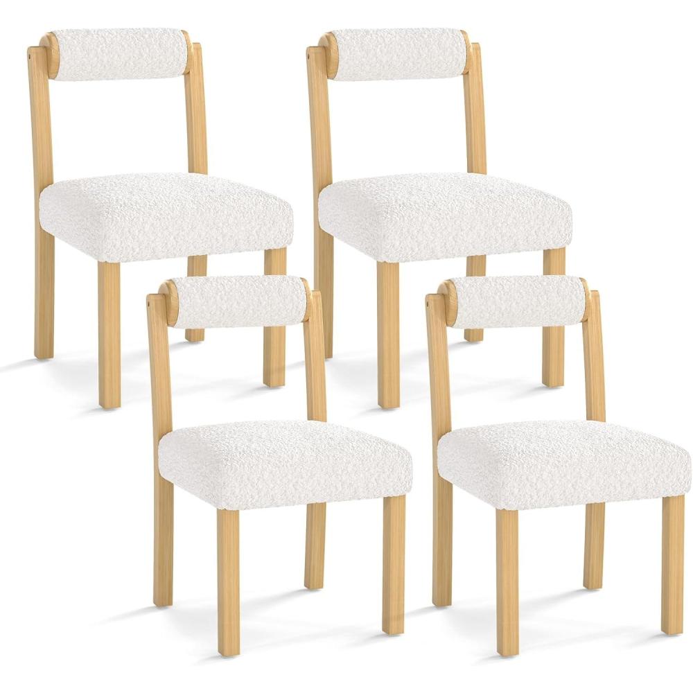 image:imageGiantex Wooden Dining Chairs Set of 2 Faux Sherpa Upholstered Kitchen Dining Room Chairs wRubber Wood Frame Padded Seat Cylinder Back Farmhouse Armless Accent Side Chairs for Living Room2