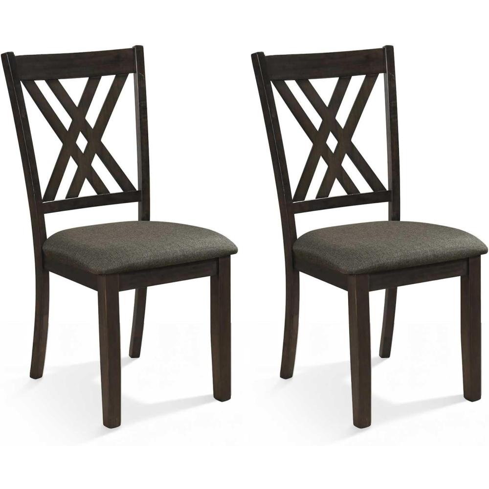 image:imageGiantex Wooden Dining Chairs Set of 2 Linen Fabric Upholstered Kitchen Chair wRubber Wood Frame Wide Padded Seat Curved Cross Back Farmhouse Side Chairs for Living Room Restaurant Dark GrayDark Gray