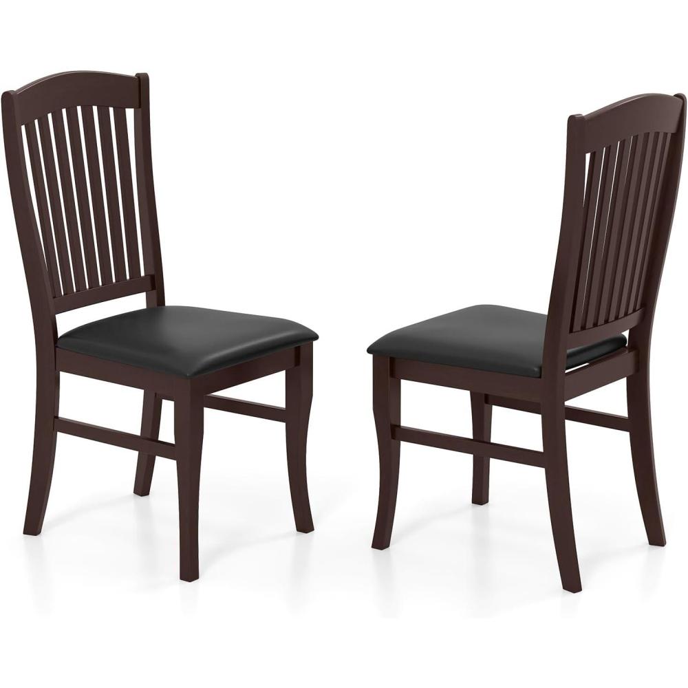 image:imageGiantex Wooden Dining Chairs Set of 2 PU Leather Upholstered Kitchen Side Chair Rubber Wood Frame amp Slatted High Backrest MidCentury Armless Dinette Chairs for Restaurant Living Room