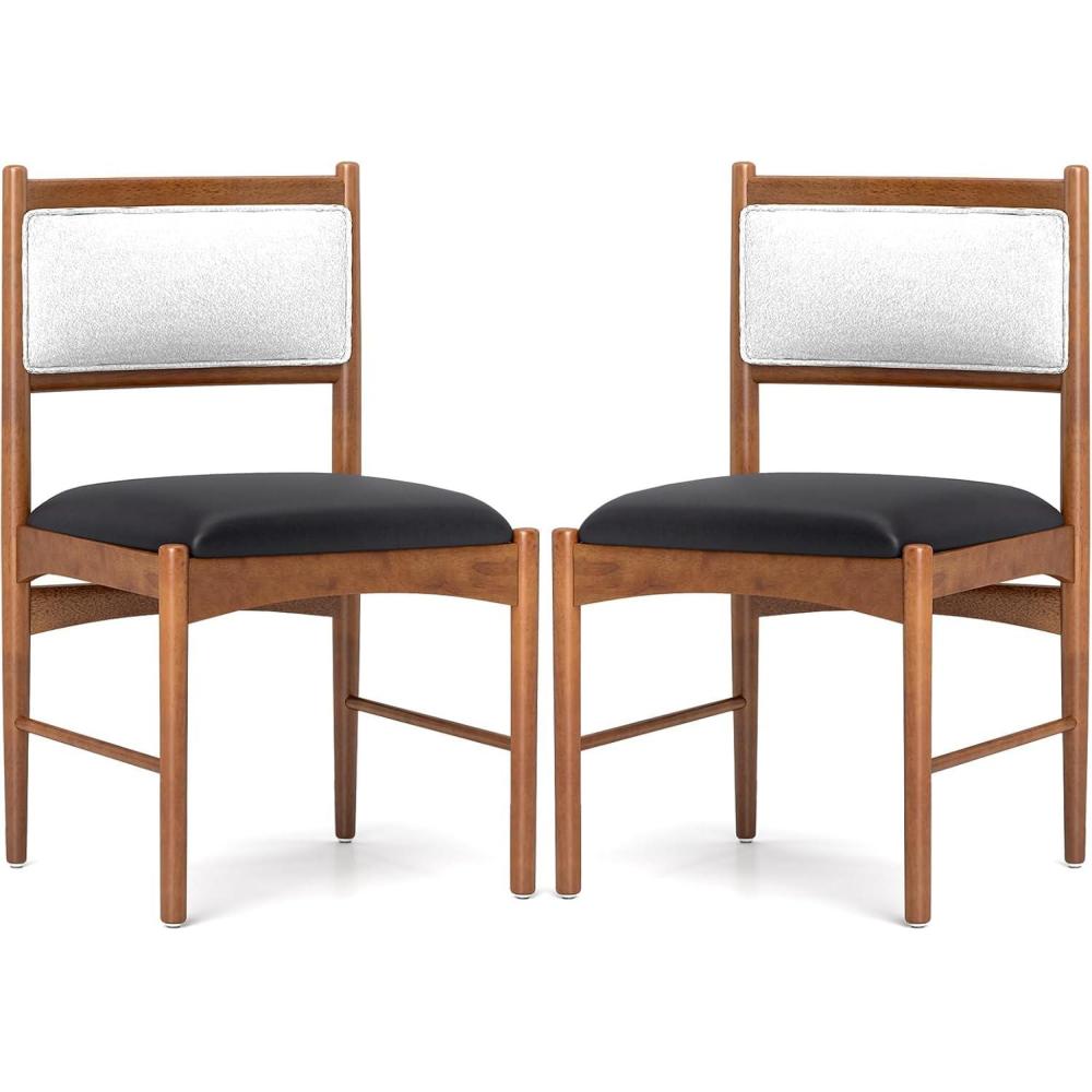 image:imageGiantex Wooden Dining Chairs Set of 2 Upholstered Kitchen Chair wRubber Wood Frame amp Faux Leather Padded Seat Faux Sherpa Backrest MidCentury Armless Chairs Modern Side Chairs for Home1
