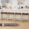 Giantex 24″ Bar Stools Set of 4, Upholstered Counter Height Saddle Bar Stools with Footrest and Wood Legs, Farmhouse Button Tufted Backless Barstools for Kitchen Island, Dining Room, Cafe, Beige(Brown+beige)
