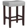 Giantex 25″ Counter Height Bar Stools Set of 2 – Backless Saddle Barstools with Nailhead Linen Foam Seat, Max Load 330 Lbs Wood Bar Stools with Foot Rest for Kitchen Island, Khaki(Grey)
