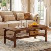 Giantex 2-Tier Coffee Table with Storage, 47” Mid Century Rectangle Accent Table with Open Shelf, Large Tabletop & Curved Legs, Rustic Style Wood Cocktail, Center Table for Living Room, Natural(Walnut)