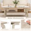 Giantex 2-Tier Coffee Table with Storage, 47” Mid Century Rectangle Accent Table with Open Shelf, Large Tabletop & Curved Legs, Rustic Style Wood Cocktail, Center Table for Living Room, Natural(Natural)