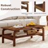 Giantex 2-Tier Coffee Table with Storage, 47” Mid Century Rectangle Accent Table with Open Shelf, Large Tabletop & Curved Legs, Rustic Style Wood Cocktail, Center Table for Living Room, Natural(Walnut)