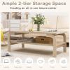 Giantex 2-Tier Coffee Table with Storage, 47” Mid Century Rectangle Accent Table with Open Shelf, Large Tabletop & Curved Legs, Rustic Style Wood Cocktail, Center Table for Living Room, Natural(Natural)