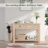 Giantex 2-Tier Console Table with Drawers, Wood Entryway Table with 2 Drawers & Open Storage Shelf for Living Room Entryway, Easy Assembly Rectangular Accent Table (Natural)(Natural)
