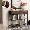 Giantex 2-Tier Console Table with Drawers, Wood Entryway Table with 2 Drawers & Open Storage Shelf for Living Room Entryway, Easy Assembly Rectangular Accent Table (Natural)(Brown)