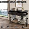 Giantex 2-Tier Console Table with Drawers, Wood Entryway Table with 2 Drawers & Open Storage Shelf for Living Room Entryway, Easy Assembly Rectangular Accent Table (Natural)(Espresso)