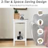 Giantex 2-Tier End Table Tall Nightstand, Simple Design Sofa Bedside Table with Versatile Shelf and Wooden Legs for Small Spaces, Living Room, Study, Bedroom, Narrow Telephone Table, White(White)