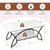 Giantex 2-Tier Rectangular Coffee Table, Faux Marble Table with Open Storage Shelf, Black Finished Metal Frame, Modern Center Table for Living Room, Reception Room (White+Black)(White+black)