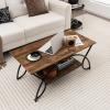 Giantex 2-Tier Rectangular Coffee Table, Faux Marble Table with Open Storage Shelf, Black Finished Metal Frame, Modern Center Table for Living Room, Reception Room (White+Black)(Coffee)