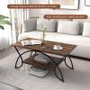 Giantex 2-Tier Rectangular Coffee Table, Faux Marble Table with Open Storage Shelf, Black Finished Metal Frame, Modern Center Table for Living Room, Reception Room (White+Black)(Coffee)