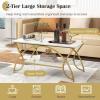 Giantex 2-Tier Rectangular Coffee Table, Faux Marble Table with Open Storage Shelf, Black Finished Metal Frame, Modern Center Table for Living Room, Reception Room (White+Black)(White+gold)