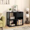 Giantex 3 Cube Bookcase with Drawer, 2 Tier Bookshelf for Small Space, Modern Freestanding Display Rack with Open Shelves, White Book Case, Wood Cube Storage Organizer Bedroom Living Room(Black)