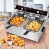 Giantex 3400W Commercial Deep Fryer Dual Tank, 12.8QT Stainless Steel Electric Deep Fryer with 2 Baskets, Lids and Temperature Control for French Fries Turkey Chicken Restaurant Home Kitchen(23.5″Lengthx17″Wx11.5″H)
