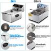 Giantex 3400W Commercial Deep Fryer Dual Tank, 12.8QT Stainless Steel Electric Deep Fryer with 2 Baskets, Lids and Temperature Control for French Fries Turkey Chicken Restaurant Home Kitchen(13″Lengthx17″Wx11.5″H)