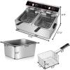 Giantex 3400W Commercial Deep Fryer Dual Tank, 12.8QT Stainless Steel Electric Deep Fryer with 2 Baskets, Lids and Temperature Control for French Fries Turkey Chicken Restaurant Home Kitchen(23.5″Lengthx17″Wx11.5″H)
