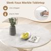 Giantex 36″ Round Wood Dining Table, Farmhouse Kitchen Table with Intersecting Pedestal Base & Solid Rubber Wood Legs, Vintage Coffee Tables for Dinette, Small Spaces, Restaurant, Brown(White Marble)