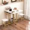 Giantex 3-Piece Foldable Dining Table Set, Extendable Dining Table & 2 Stools Set w/ 6-Bottle Wine Rack, Shelves & Side Pushing Handle, Space-Saving Dining Room Kitchen Table Set for Small Space