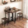 Giantex 3-Piece Foldable Dining Table Set, Extendable Dining Table & 2 Stools Set w/ 6-Bottle Wine Rack, Shelves & Side Pushing Handle, Space-Saving Kitchen Table Set for Small Space, Dining Room