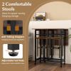 Giantex 3-Piece Foldable Dining Table Set, Extendable Dining Table & 2 Stools Set w/ 6-Bottle Wine Rack, Shelves & Side Pushing Handle, Space-Saving Kitchen Table Set for Small Space, Dining Room