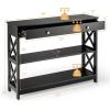 Giantex 3-Tier Console Table with Drawers, Narrow Entryway Table w/Storage Shelves, X-Design Sofa Side Tables for Hallway, Modern Entry Tables for Foyer Living Room Bedroom (Black)(Black)