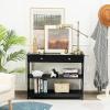 Giantex 3-Tier Console Table with Drawers, Narrow Entryway Table w/Storage Shelves, X-Design Sofa Side Tables for Hallway, Modern Entry Tables for Foyer Living Room Bedroom (Black)(Black)