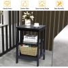 Giantex 3-Tier Nightstand, Modern Side Table with Storage Shelves and Reinforced Bars, Versatile Bedside Tables, Wooden End Table Night Stand for Bedroom, Living Room, Easy Assembly, Black(Black)