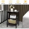 Giantex 3-Tier Nightstand, Modern Side Table with Storage Shelves and Reinforced Bars, Versatile Bedside Tables, Wooden End Table Night Stand for Bedroom, Living Room, Easy Assembly, Black(Espresso)