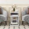 Giantex 3-Tier Side Table, S-Shaped End Table with 2 Open Storage Compartments, Wood Narrow Bedside Table, Modern Nightstand for Bedroom, Living Room, Small Spaces, Easy Assembly, White(2)