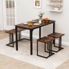 Giantex 4-Piece Dining Table Set for 4, Modern Kitchen Table and Chairs, Nesting Furniture Set with Bench & 2 Stools, Space-Saving Desk Set, Dinette Set for Small Place, Dining Room Restaurant (Brown)(Brown)