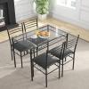 Giantex 5 Piece Dining Table Set, Kitchen Dining Set with Tempered Glass Table Top and 4 Chairs, Dinette Set for 4 for Breakfast Nook Dining Room Kitchen (Transparent)(Black)