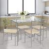 Giantex 5 Piece Dining Table Set, Kitchen Dining Set with Tempered Glass Table Top and 4 Chairs, Dinette Set for 4 for Breakfast Nook Dining Room Kitchen (Transparent)(Transparent)