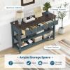 Giantex 50″ Farmhouse Entryway Table, Narrow Console Table w/ 3 Storage Drawers & 2 Open Shelves, Wooden Behind Couch Side Long Sofa Table for Living Room, Hallway, Entrance, Blue & Espresso