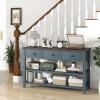 Giantex 50″ Farmhouse Entryway Table, Narrow Console Table w/ 3 Storage Drawers & 2 Open Shelves, Wooden Behind Couch Side Long Sofa Table for Living Room, Hallway, Entrance, Blue & Espresso