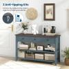 Giantex 50″ Farmhouse Entryway Table, Narrow Console Table w/ 3 Storage Drawers & 2 Open Shelves, Wooden Behind Couch Side Long Sofa Table for Living Room, Hallway, Entrance, Blue & Espresso