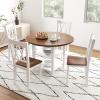 Giantex 5-Piece Dining Set for 4, Drop-Leaf Round Kitchen Table & 4 Chairs w/Solid Wood Supporting Legs, Farmhouse Dinner Table Set for Small Space, Breakfast Nook, Dining Room, Kitchen (Brown+White)