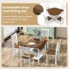 Giantex 5-Piece Dining Set for 4, Drop-Leaf Round Kitchen Table & 4 Chairs w/Solid Wood Supporting Legs, Farmhouse Dinner Table Set for Small Space, Breakfast Nook, Dining Room, Kitchen (Brown+White)