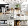 Giantex 5-Piece Dining Set for 4, Drop-Leaf Round Kitchen Table & 4 Chairs w/Solid Wood Supporting Legs, Farmhouse Dinner Table Set for Small Space, Breakfast Nook, Dining Room, Kitchen (Brown+White)