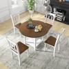 Giantex 5-Piece Dining Set for 4, Drop-Leaf Round Kitchen Table & 4 Chairs w/Solid Wood Supporting Legs, Farmhouse Dinner Table Set for Small Space, Breakfast Nook, Dining Room, Kitchen (Brown+White)