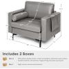 Giantex 68″ Modern Loveseat, 2-Seater Sofa Couch, Thick Cushion & 2 Bolsters, Armrest Magazine Cabby with 2 Pockets, Metal Legs, Ideal for Living Room Reception Room Office, Dark Grey(Dark Grey)