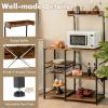 Giantex Bakers Rack, 4-Tier Microwave Stand with Storage, Kitchen Utility Shelves, Wire Basket with 5 Hooks, Spice Rack for Organizing Utensils, Work Station with Countertop, 35.5″ L×16″ W×54.5″ H(Charcoal Brown&Black)