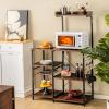 Giantex Bakers Rack, 4-Tier Microwave Stand with Storage, Kitchen Utility Shelves, Wire Basket with 5 Hooks, Spice Rack for Organizing Utensils, Work Station with Countertop, 35.5″ L×16″ W×54.5″ H(Coffee&black)