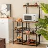 Giantex Bakers Rack, 4-Tier Microwave Stand with Storage, Kitchen Utility Shelves, Wire Basket with 5 Hooks, Spice Rack for Organizing Utensils, Work Station with Countertop, 35.5″ L×16″ W×54.5″ H(Charcoal Brown&Black)